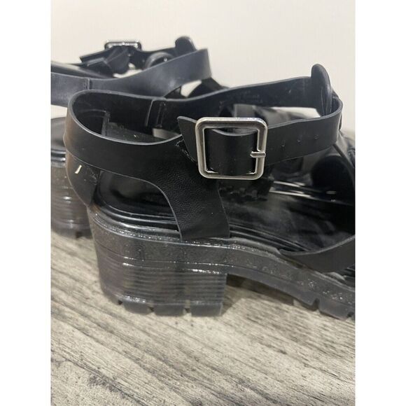 Forever 21 Womens Black 2.5” Platform Heel Gladiator Faux Leather Sandals Size 9 - Picture 4 of 7